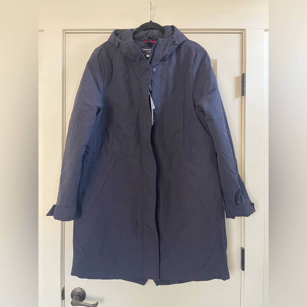 NWT American Airlines By Lands End Navy Blue Hooded Uniform Zip Long Jacket LT